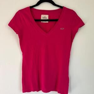 Vintage Hollister Hot Pink V-Neck T-shirt - Women's Size Small